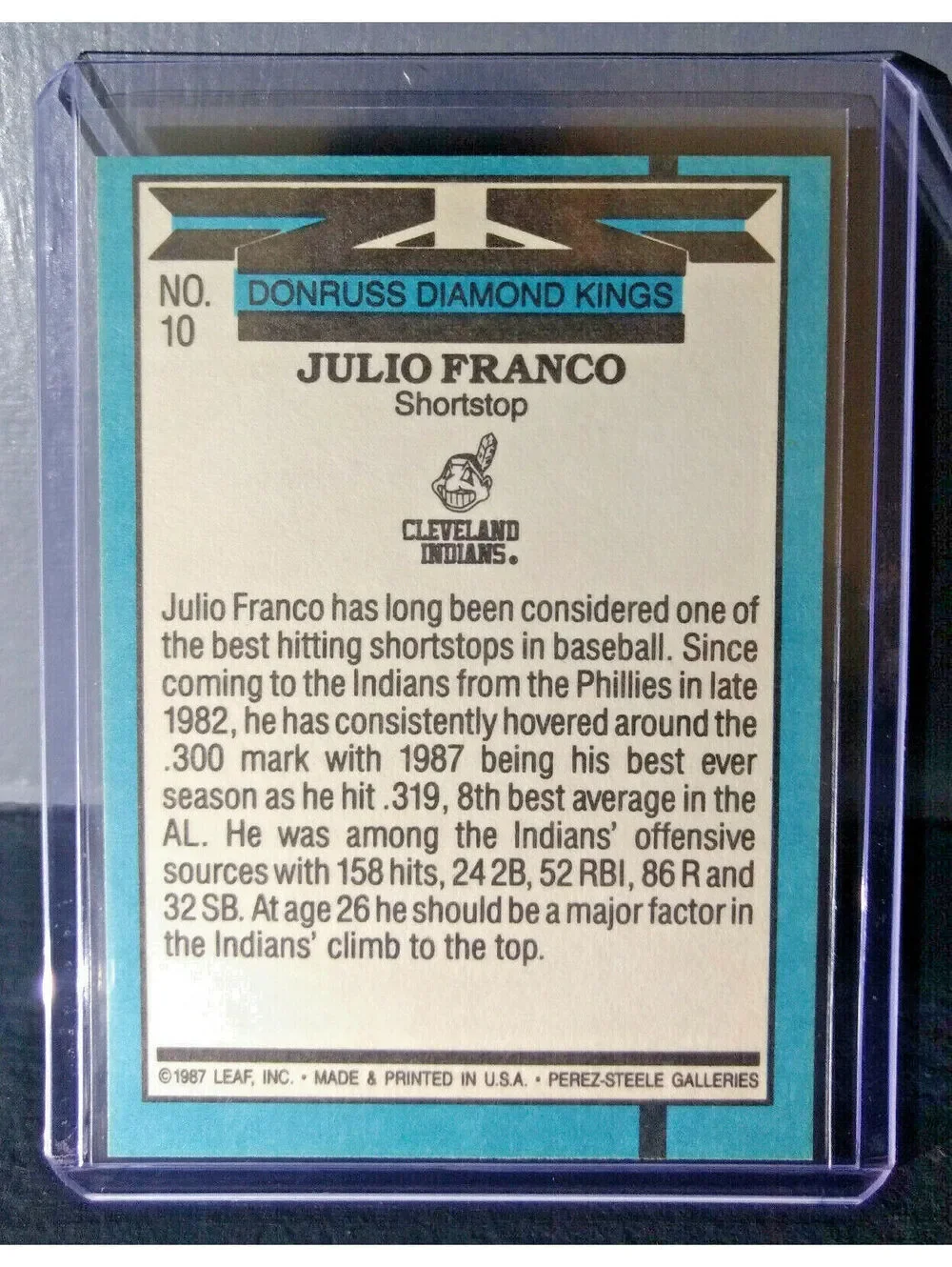 1988 Julio Franco Donruss Diamond Kings #10 Baseball Card